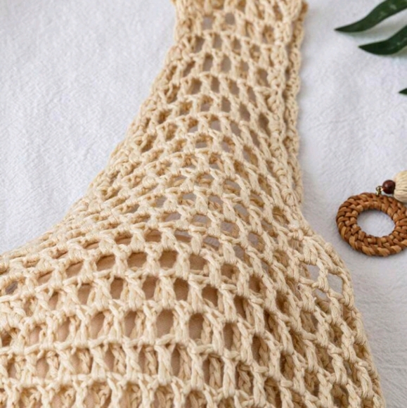 SHEIN Swim Hollow Out Knitted Fringe Hem Cover Up Dress, For Summer Beach - Picture 4 of 7